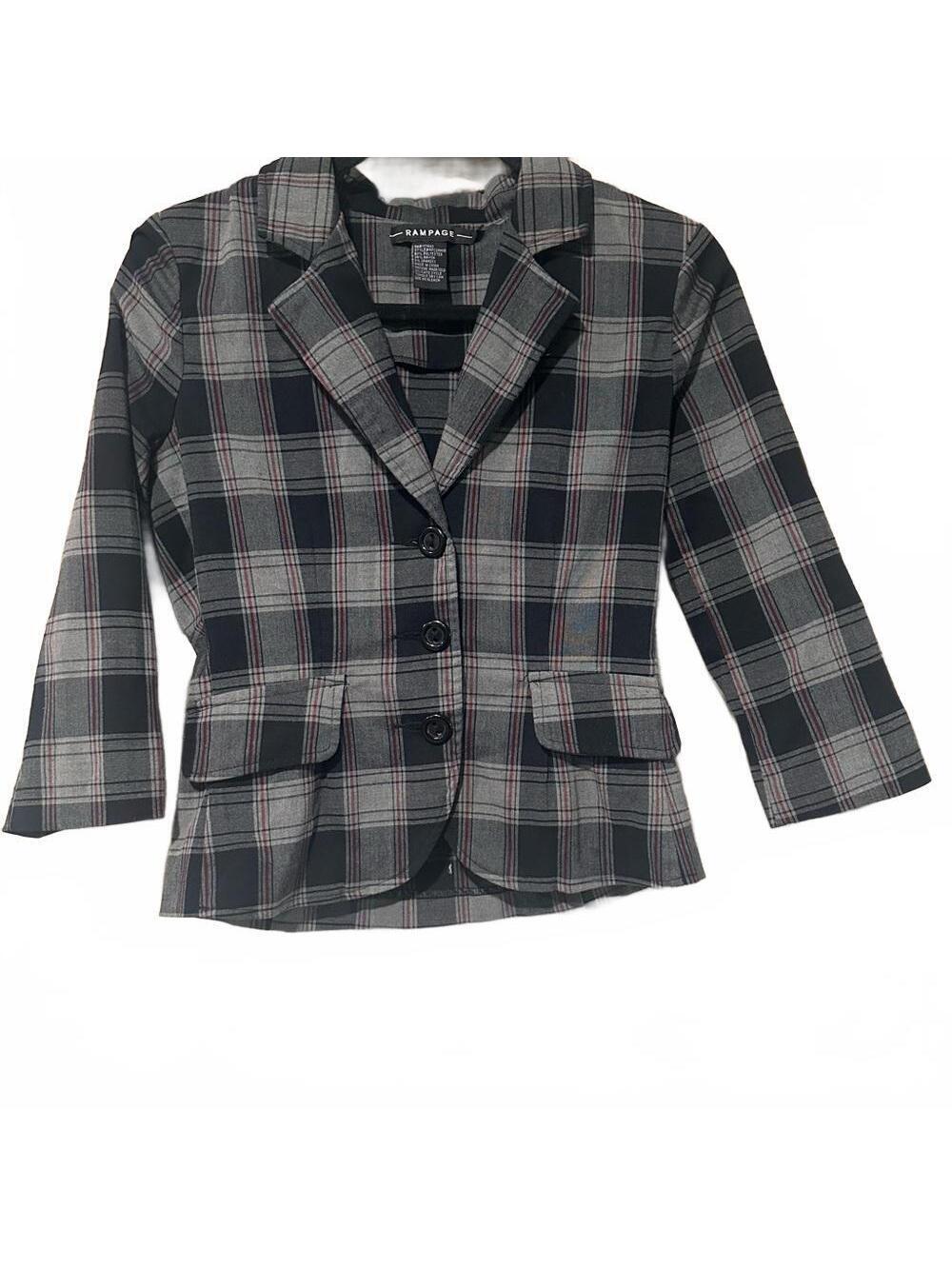 Rampage Plaid Blazer - Black, Gray, Red
